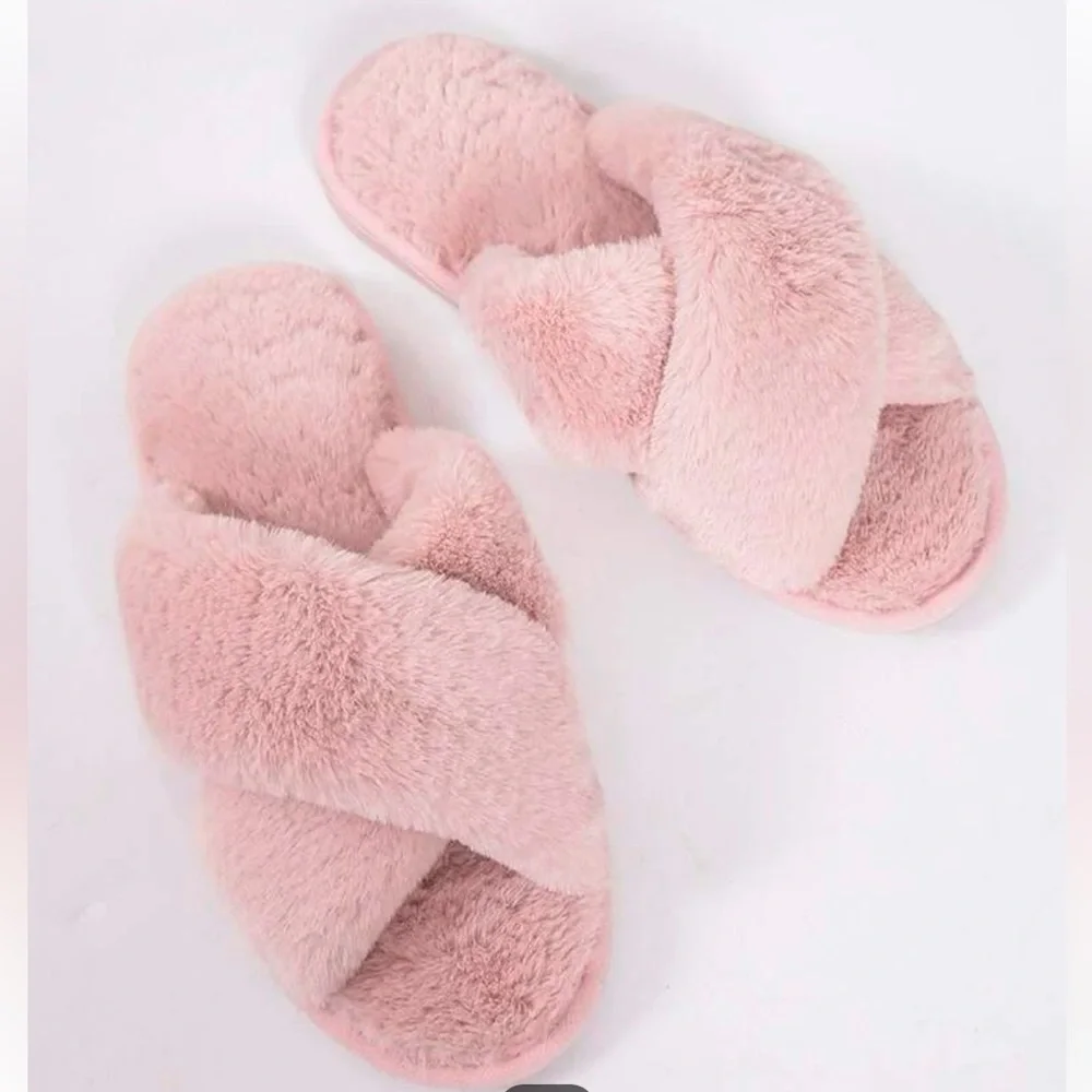 Crisscross fluffy open toe slippers - Picture 2 of 2